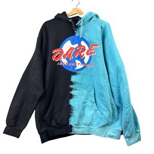 DARE International Hoodie Mens XL Split Dye Black Blue Graphic Sweatshirt